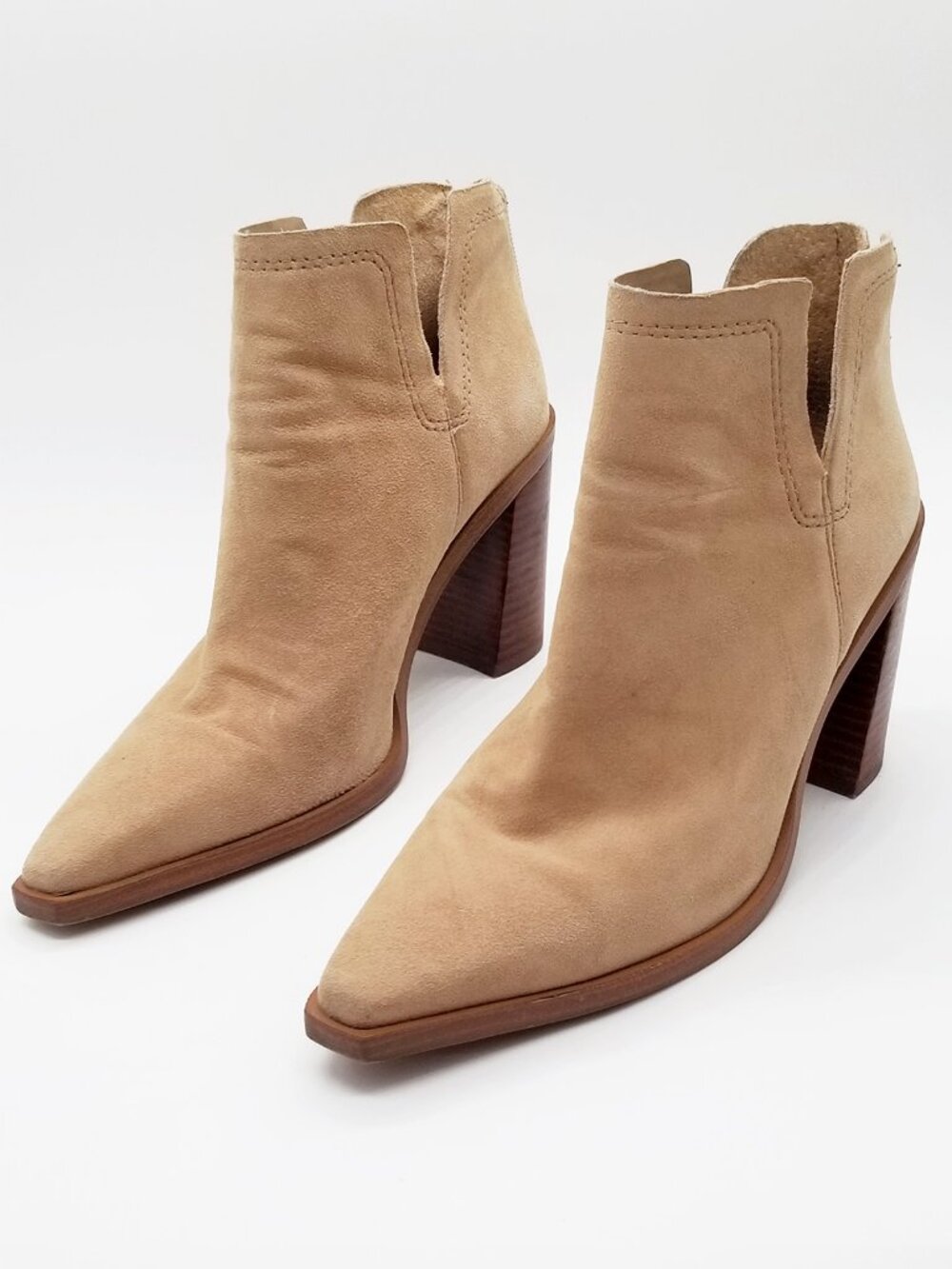 Vince Camuto Welland Suede Leather Booties Ankle Boots Size 8.5M Tortilla Tan